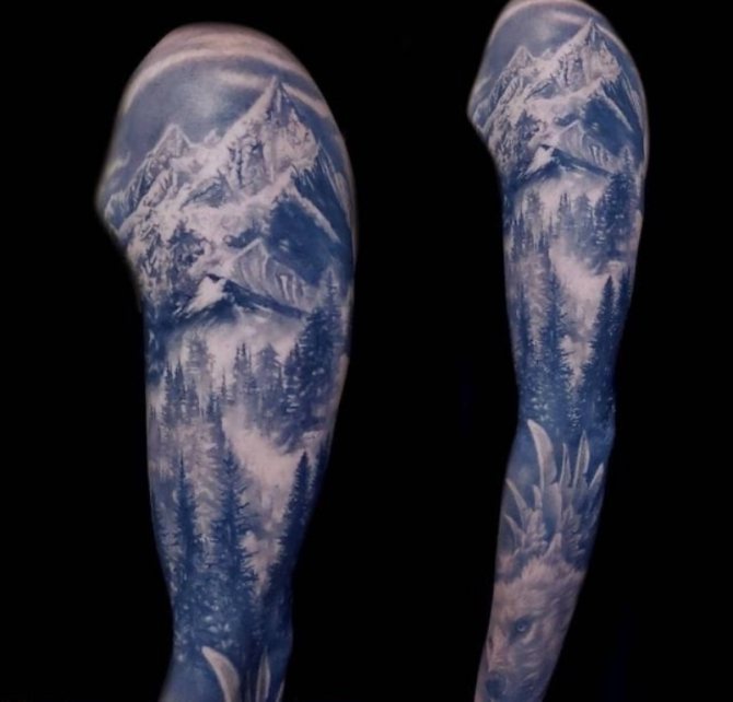 tatouage de la forêt et des montagnes