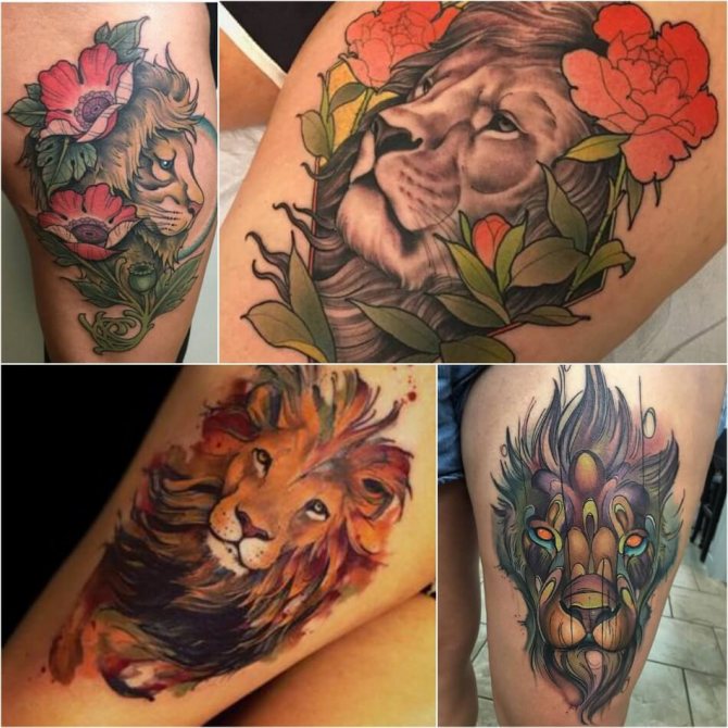 Tattoo Lion - Tatouage de lion sur la cuisse - Tatouage de lion sur la cuisse