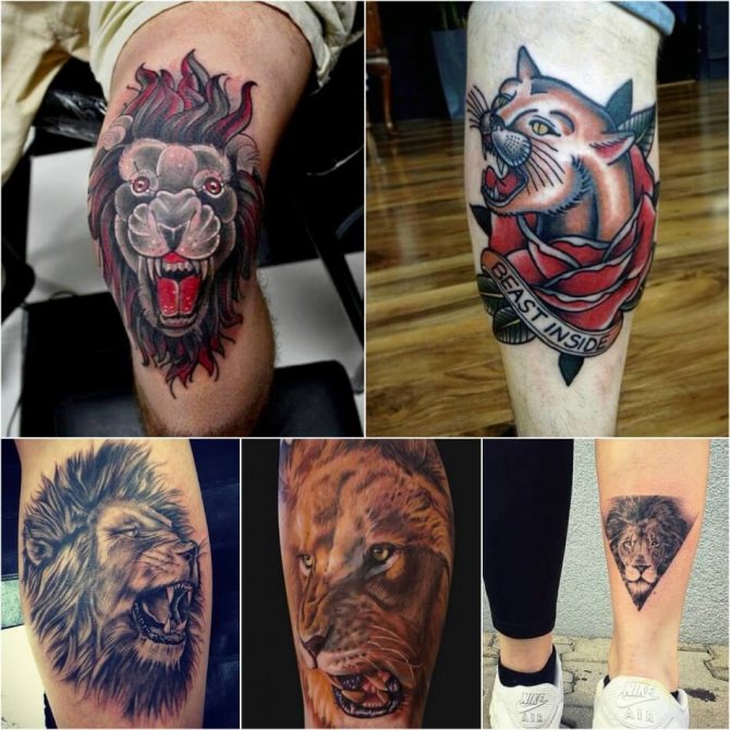 Tattoo Lion - Tatouage d'un lion sur la jambe