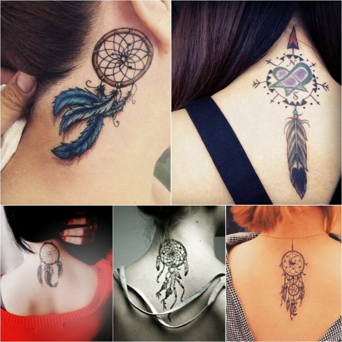 Tatouage d'un capteur de rêves - Tatouage d'un capteur de rêves sur le cou - Tatouage d'un capteur de rêves sur le cou