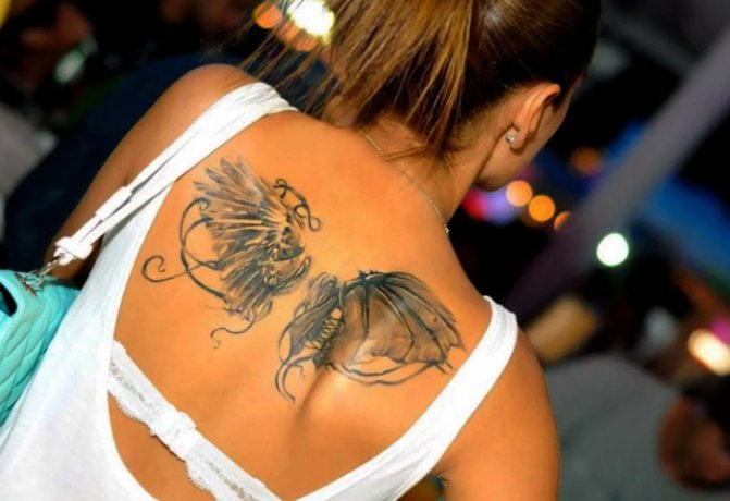 Tatouage entre les omoplates pour les filles. Photo, signification, croquis
