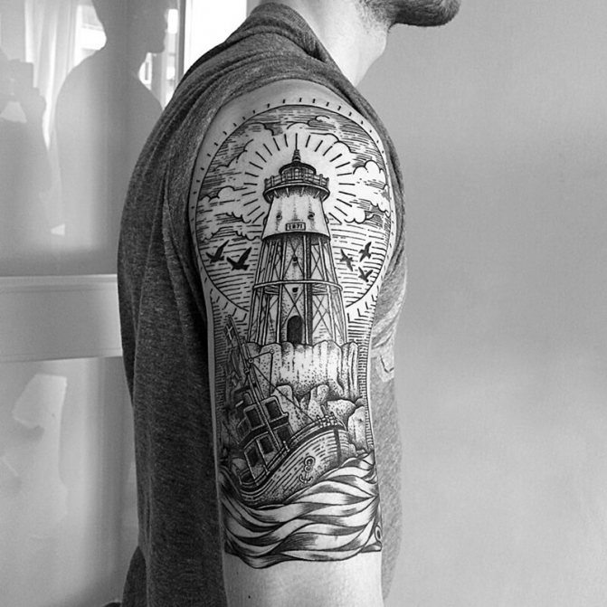 Tatouage mer - Tatouage phare - Tatouage phare et mer