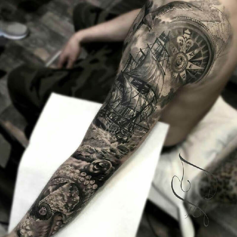 Tatouage mer - tatouage manche mer - tatouage manche mer