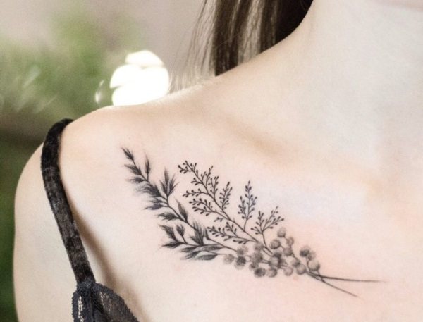 Tatouages sur la clavicule pour les filles. Esquisses, inscriptions féminines, motifs, oiseaux, fleurs, étoiles