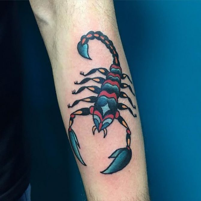 Tatouage avant-bras scorpion coloré