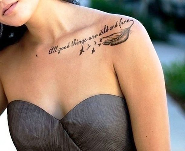 Inscriptions de tatouage sur la clavicule pour les filles en latin avec traduction, russe. Photos, croquis