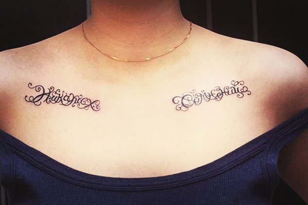 Inscriptions de tatouage sur la clavicule pour les filles en traductions latines. Photos, croquis
