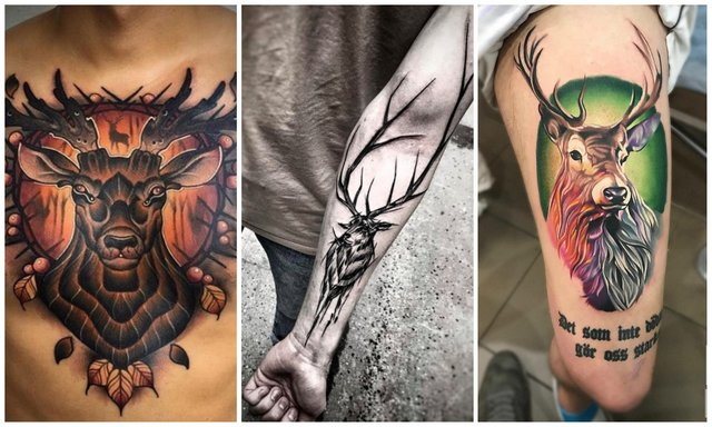 Tatouage d'un cerf. Photos, ce que cela signifie, croquis pour filles, hommes au bras, à la jambe, à la cuisse