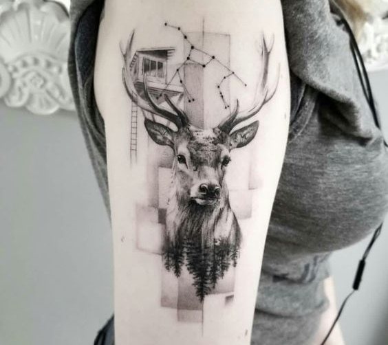 Tatouage de cerf. Photo, ce que cela signifie, croquis pour filles, hommes au bras, à la jambe, à la cuisse