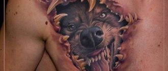 Tatouage d'un loup souriant