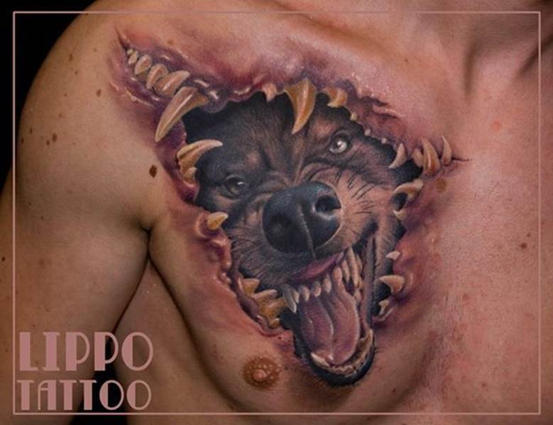 tatouage de sourire de loup