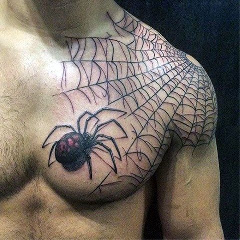 Tatouage d'une araignée avec une toile d'araignée