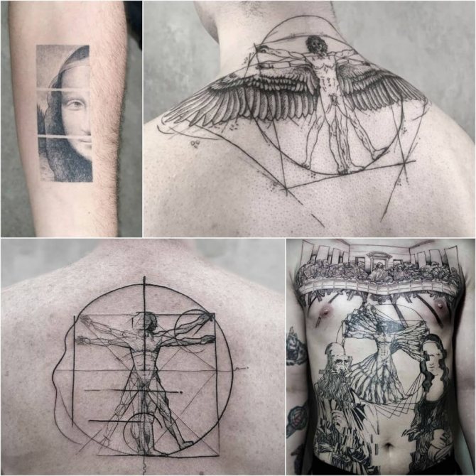 Tatouage basé sur un dessin - Tatouage d'art - Tatouage de chefs-d'œuvre de la peinture - Tatouage de Da Vinci