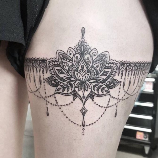 Tatouage jarretière (83 pics) - sens, cuisse, croquis de jambe pour filles