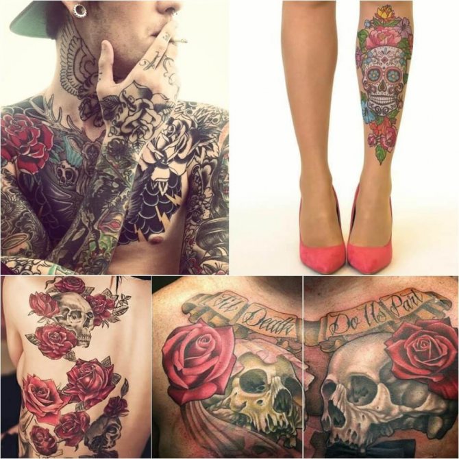 Tatouage rose - Signification de la rose - Tatouage rose et croix - Tatouage rose et tête de mort