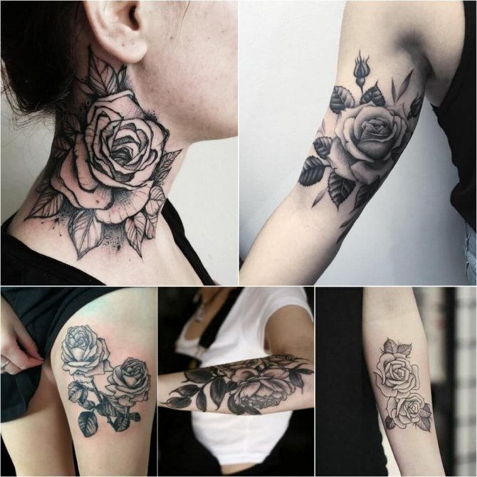 Tattoo Rose - Signification du tatouage de la rose - Tattoo de la rose avec des feuilles