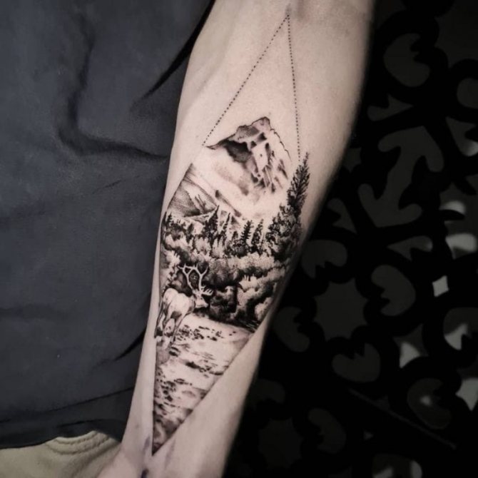 tatouage bras montagne