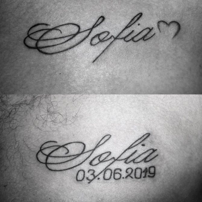 Tatouer le nom de l'enfant à la main
