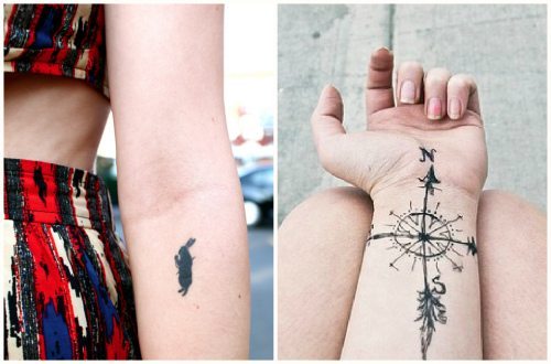 tatouage avec une boussole et un lapin