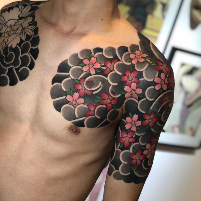 Tatouage d'une cerise sur la poitrine et l'épaule