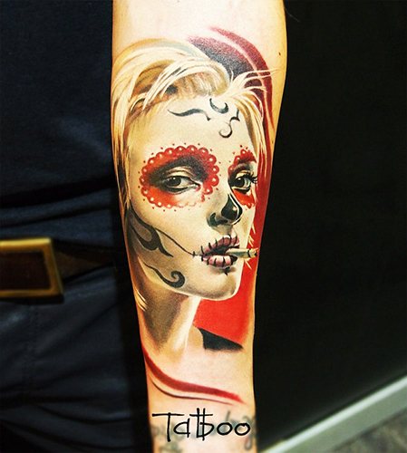 Tatouage de la Santa Muerte chez les femmes, les hommes. Signification, dessins, photos