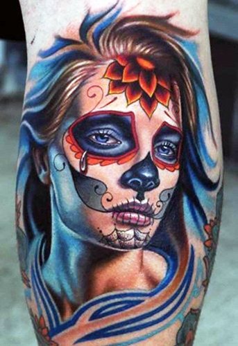 Tatouage de la Santa Muerte chez les femmes, les hommes. Signification, dessins, photos