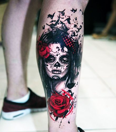 Tatouage de la Santa Muerte chez les femmes, les hommes. Signification, dessins, photos
