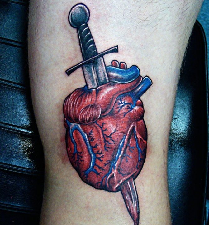 Tatouage de cœur sur le poignet, la main, le visage, la poitrine. Esquisse, signification
