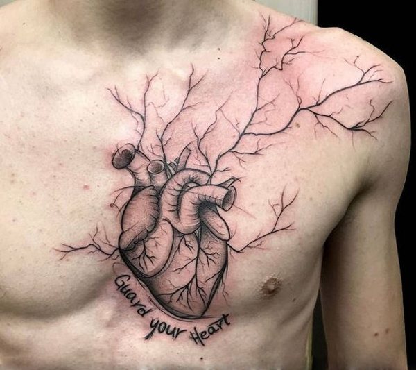 Tatouage de cœur sur le poignet, la main, le visage, la poitrine. Esquisse, signification