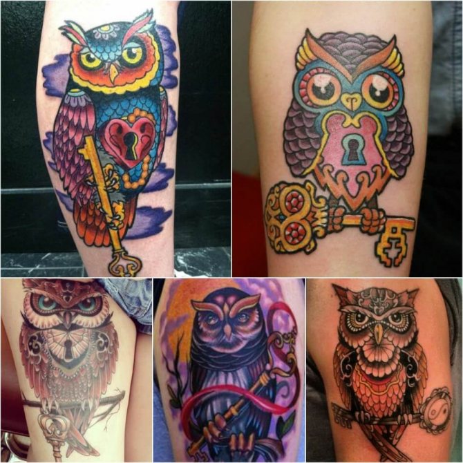 Tatouage d'une chouette - Tatouage d'une chouette avec une clé