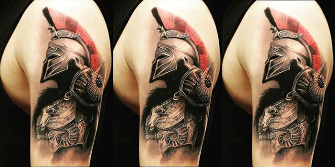 Tatouage de casque spartiate. Signification, croquis, photos