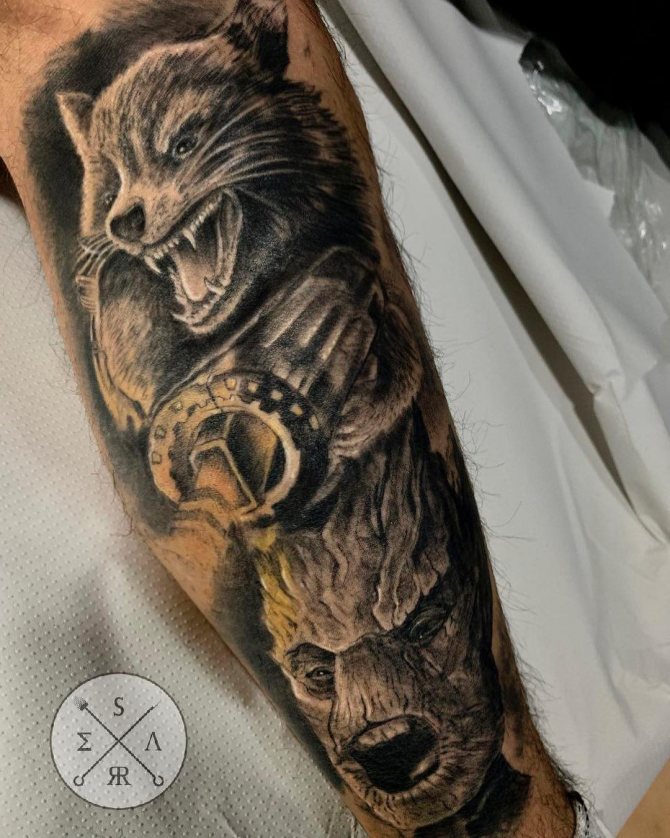 Tatouage des super-héros Rocket et Groot