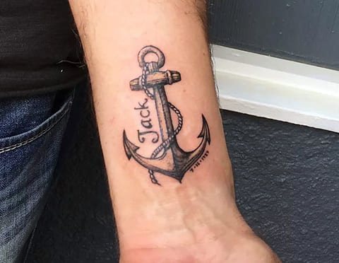 Tatouage Anchor Inscription Anchor sur le poignet