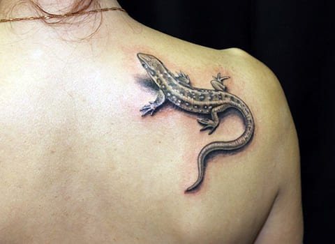 Tatouage d'un lézard sur l'omoplate