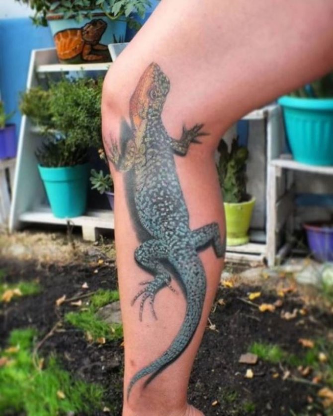 tatouage jambe lézard