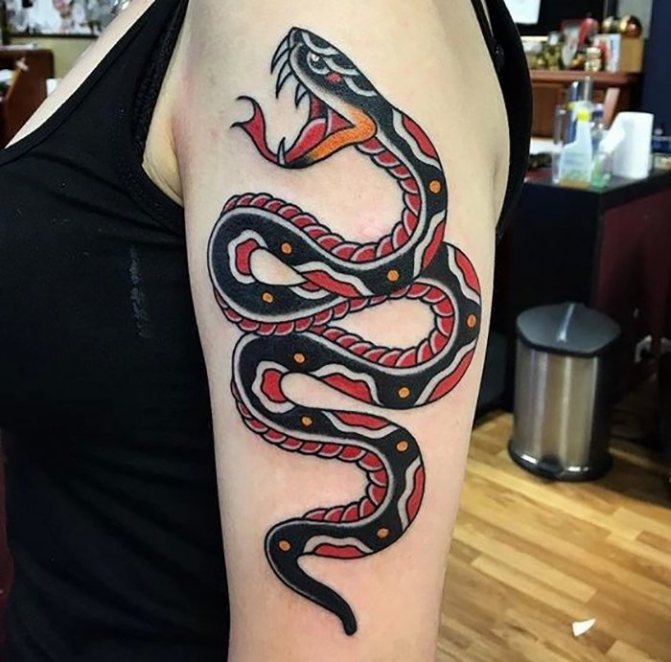 tatouage serpent rouge sur l'épaule