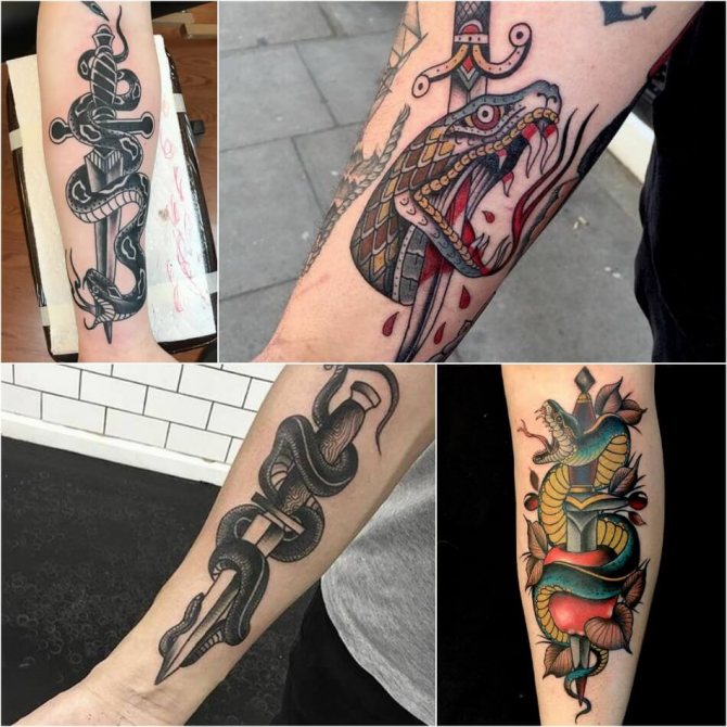 Tatouage serpent - Tatouage serpent et dague - Tatouage serpent