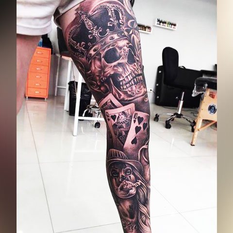 Tatouage de jambe chicano - photo