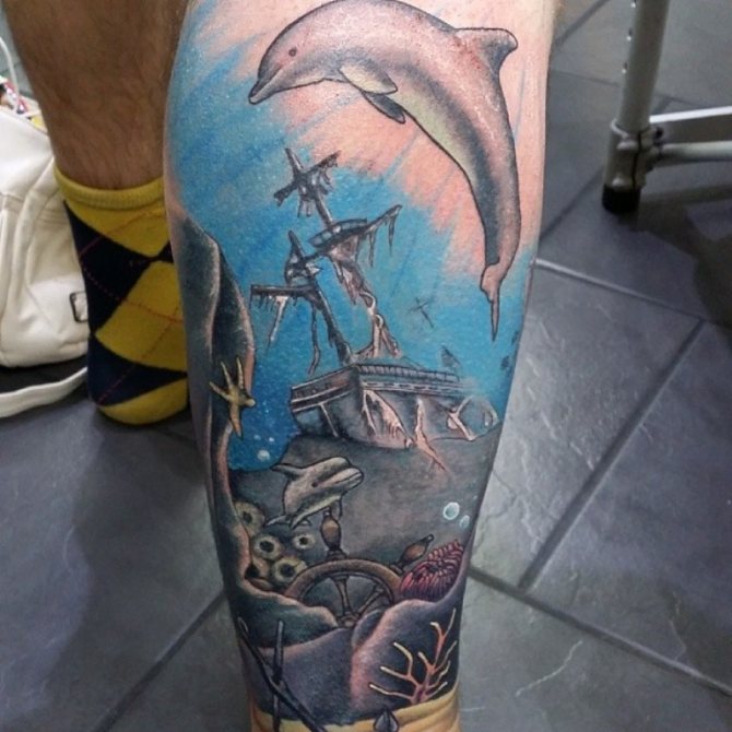 Tatouage d'un dauphin mâle