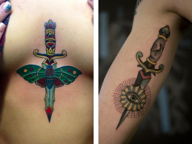 Tatouage de poignard dans différents styles