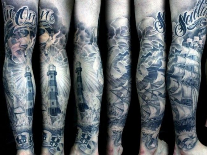 Tatouage d'un phare sur tout le bras