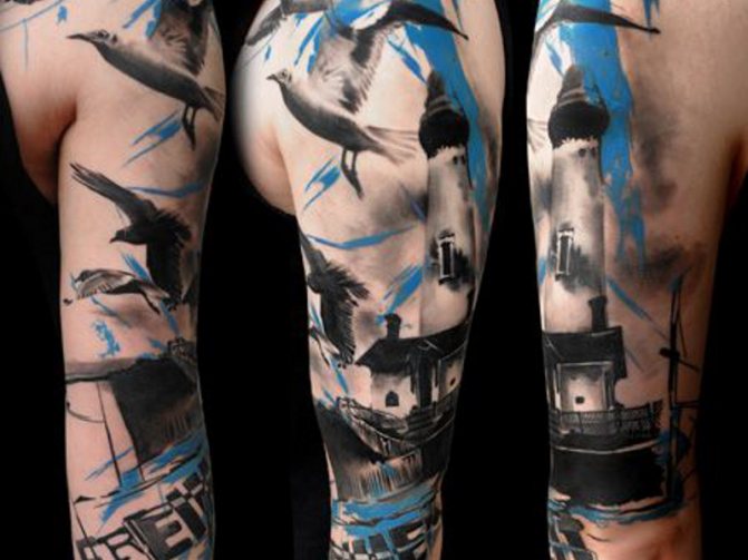 Tatouer un phare dans le style de Thrash Polka