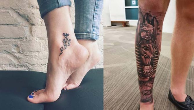 Tatouage sur la cheville et le bas de la jambe