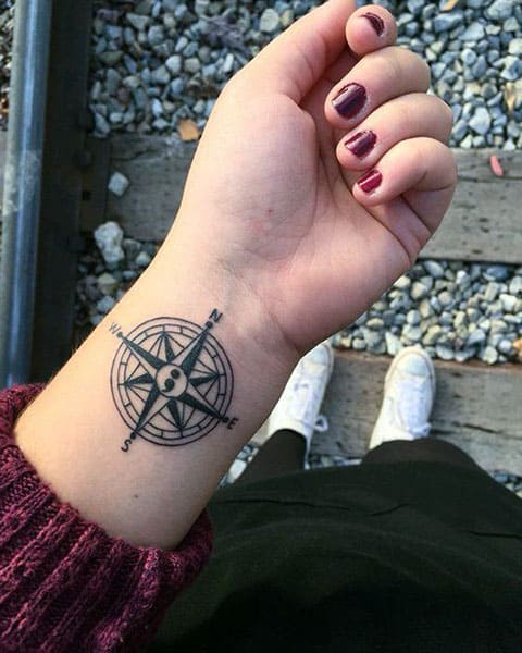 Tatouage de boussole sur le poignet