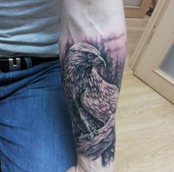 Tatouage de faucon noir et blanc