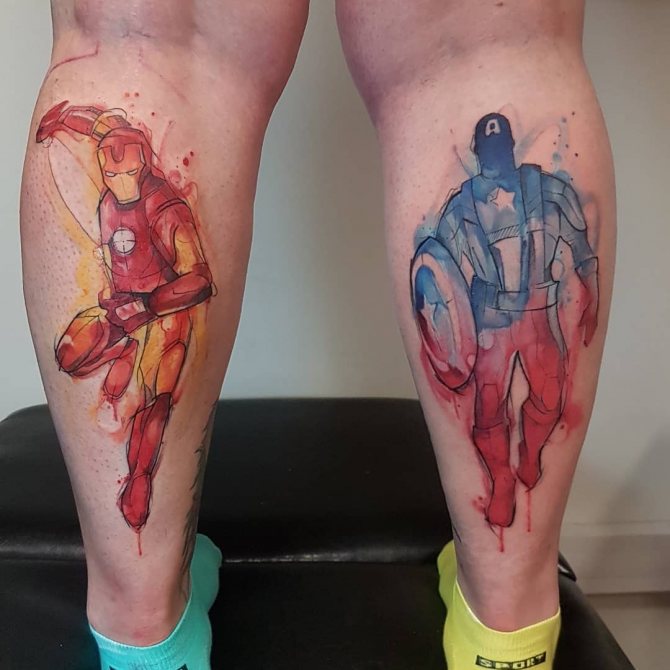 Tatouage de super-héros du film Avengers sur la jambe