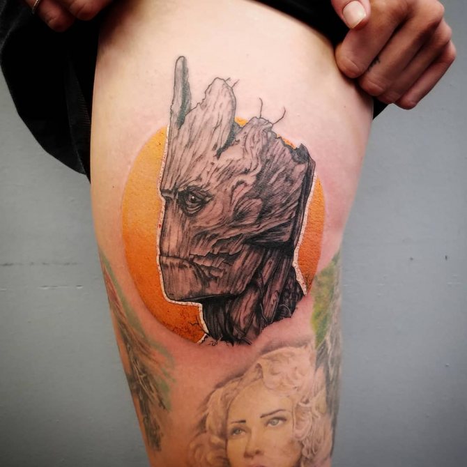 Tatouage de Groot adulte sur la cuisse