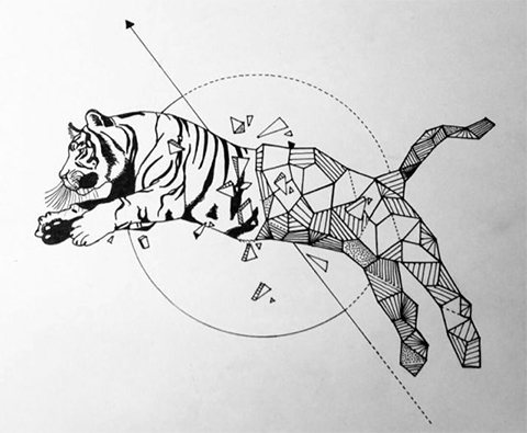 Tigre en géométrie - croquis de tatouage
