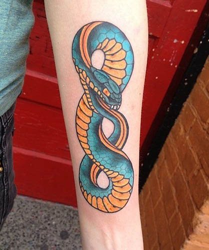Tatouage Ouroboros. Croquis, c'est-à-dire autour du bras, de la jambe, du poignet, sur le dos, le cou...