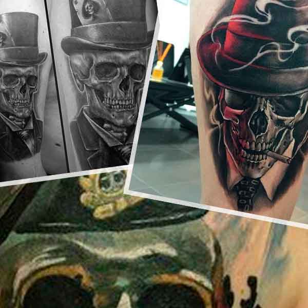 Variantes de tatouages de crânes avec chapeau ou béret.